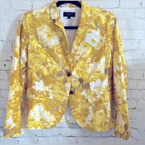 Talbots Lightweight Yellow Floral Blazer w/ Shoulder Pads Women's Size 10